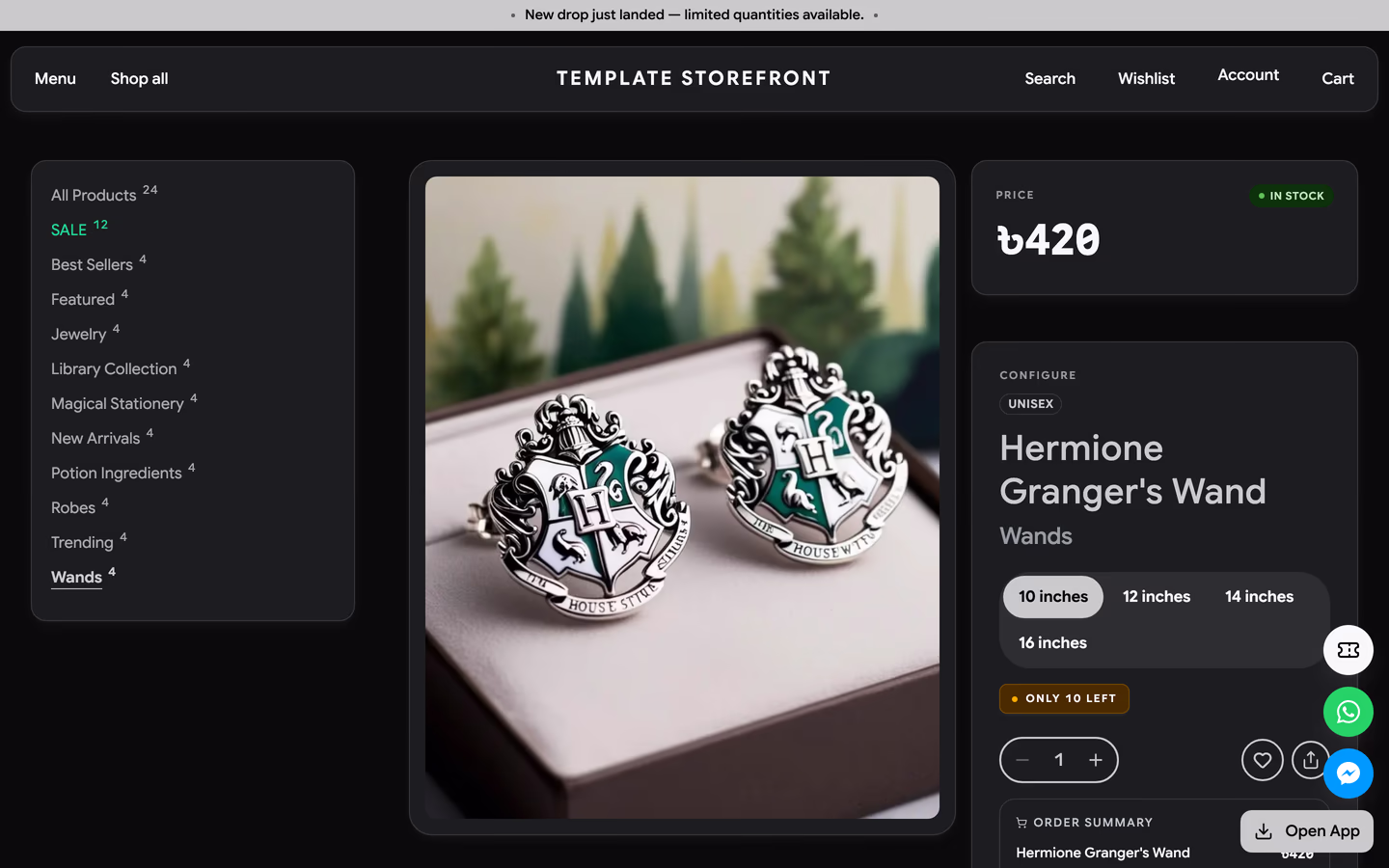 Storefront 007 product detail — three-tile bento split with a media tile beside separate price and configure tiles