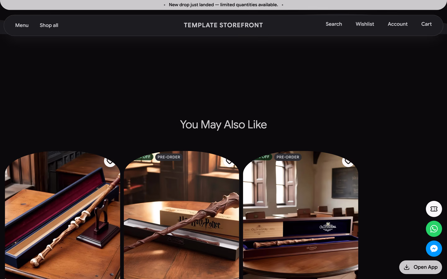 Storefront 011 product page scrolled — you may also like row of arch-topped recommendation cards